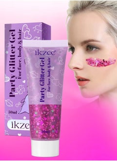 IKZEE 50ml Party Glitter Gel for Face Body and Hair Long Lasting Hight Pigmented Easy Apply Party Holographic Body Glitter Gel for Hair Ears Lip Nails Body and Neck Makeup Color 04  - Image 1