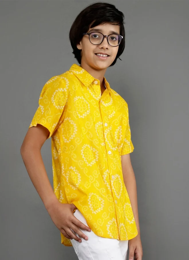 AKS Yellow Printed Casual Shirt for Boys