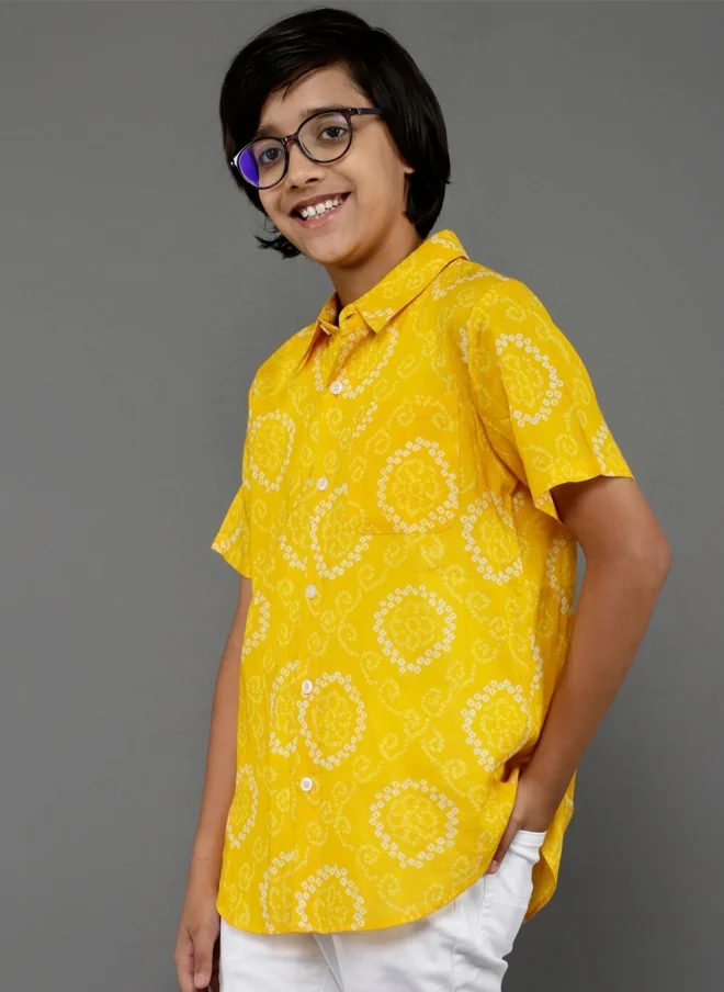 AKS Yellow Printed Casual Shirt for Boys