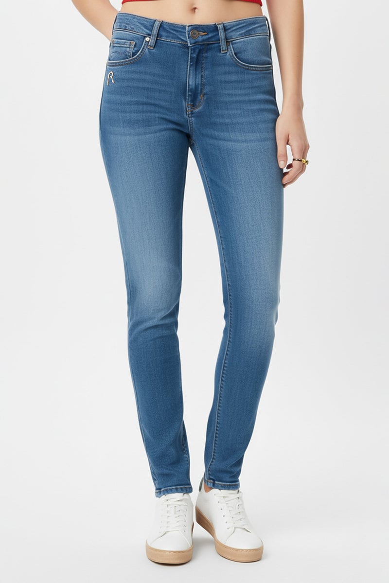 Replay Women Skinny Fit Washed Stretchable Denim Jeans, Blue - Image 1