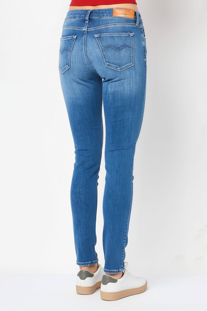 Replay Women Skinny Fit Washed Stretchable Denim Jeans, Blue - Image 4