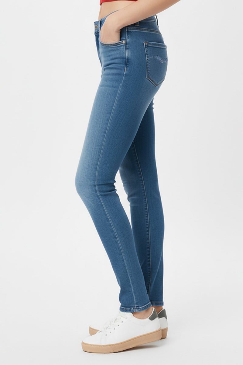 Replay Women Skinny Fit Washed Stretchable Denim Jeans, Blue - Image 4