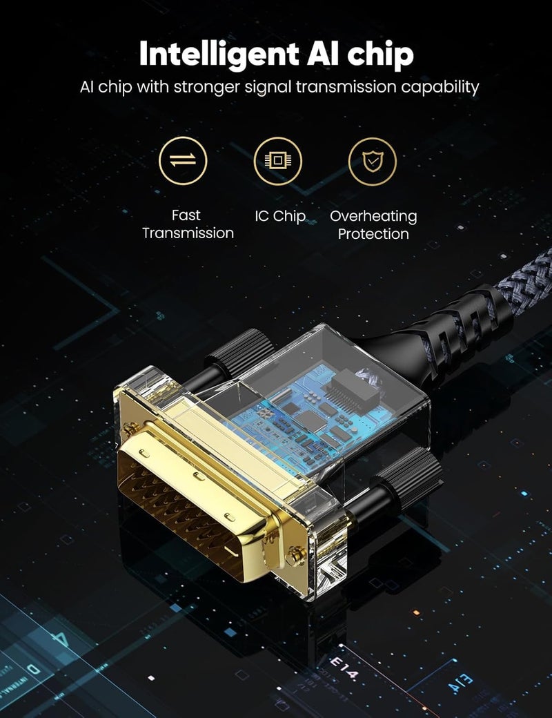 كابل HDMI إلى DVI بطول 6 أقدام - محول مطلي بالذهب ثنائي الاتجاه [1080p عالية الدقة الكاملة] | مضفر بالنايلون للمتانة | متوافق مع التلفزيون، الشاشة، الكمبيوتر الشخصي، الكمبيوتر المحمول، بطاقة الفيديو، وحدة التحكم في الألعاب - Image 5