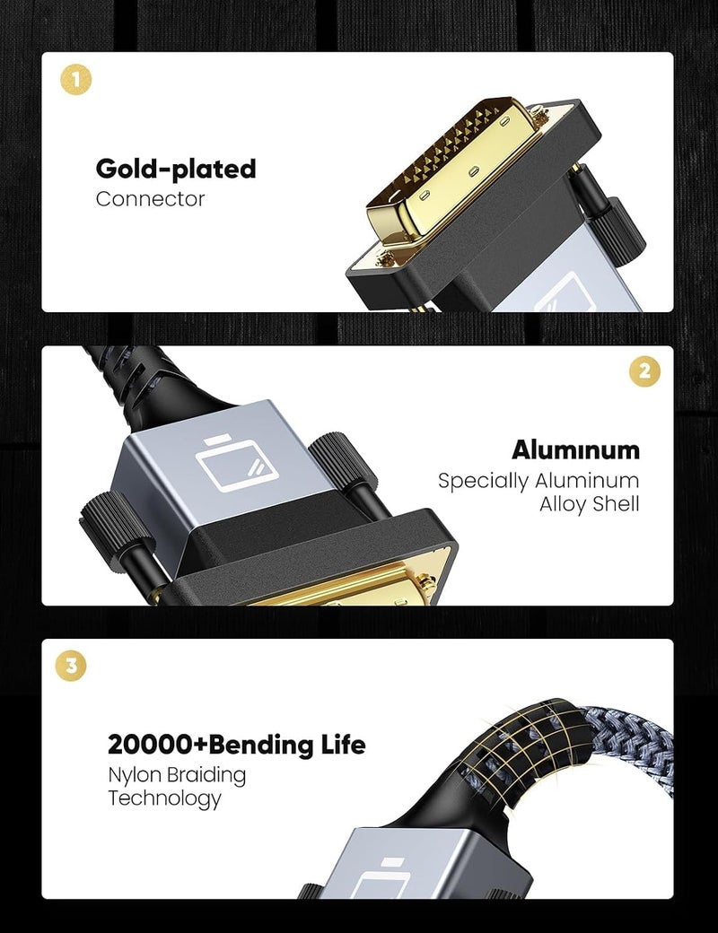 كابل HDMI إلى DVI بطول 6 أقدام - محول مطلي بالذهب ثنائي الاتجاه [1080p عالية الدقة الكاملة] | مضفر بالنايلون للمتانة | متوافق مع التلفزيون، الشاشة، الكمبيوتر الشخصي، الكمبيوتر المحمول، بطاقة الفيديو، وحدة التحكم في الألعاب - Image 3