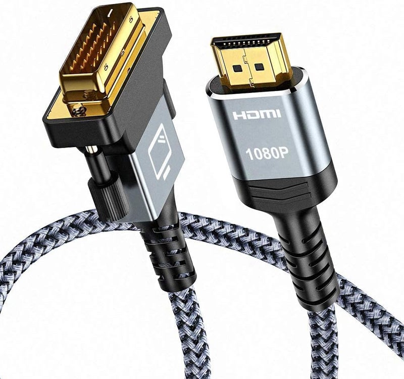 كابل HDMI إلى DVI بطول 6 أقدام - محول مطلي بالذهب ثنائي الاتجاه [1080p عالية الدقة الكاملة] | مضفر بالنايلون للمتانة | متوافق مع التلفزيون، الشاشة، الكمبيوتر الشخصي، الكمبيوتر المحمول، بطاقة الفيديو، وحدة التحكم في الألعاب - Image 1