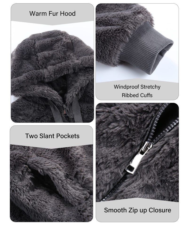 Bellivera Women Faux Fur Coat Spring Clothes Winter Fluffy Fuzzy Short Shearling Jacket with Hood 1712014 Gray L - Image 5