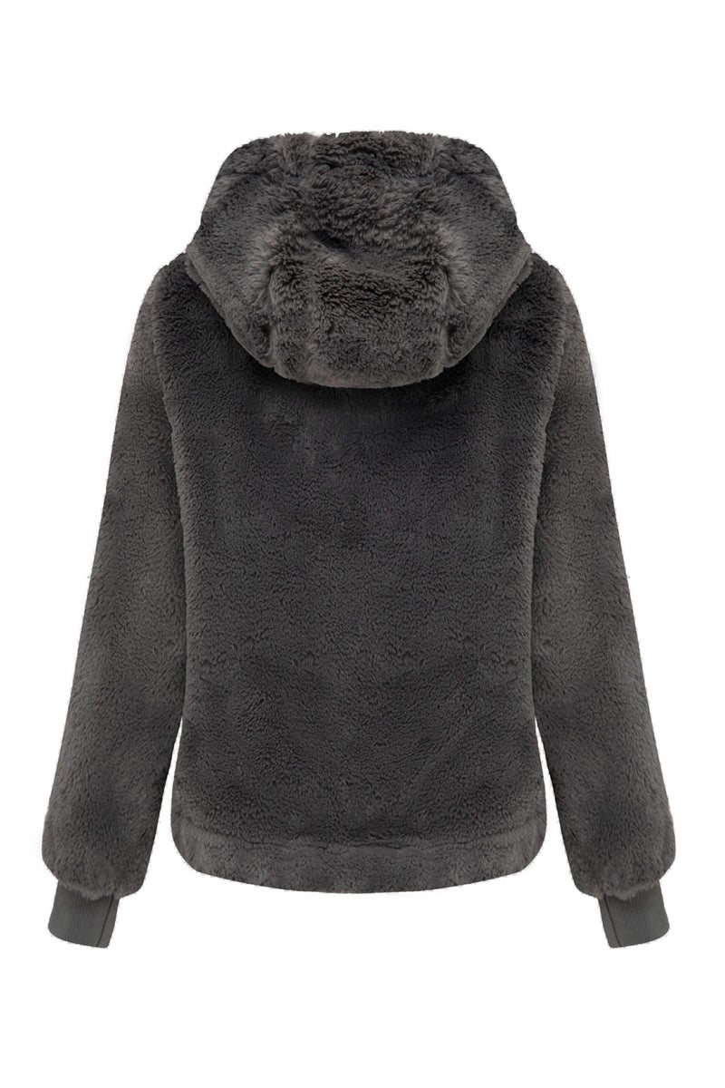 Bellivera Women Faux Fur Coat Spring Clothes Winter Fluffy Fuzzy Short Shearling Jacket with Hood 1712014 Gray L - Image 4