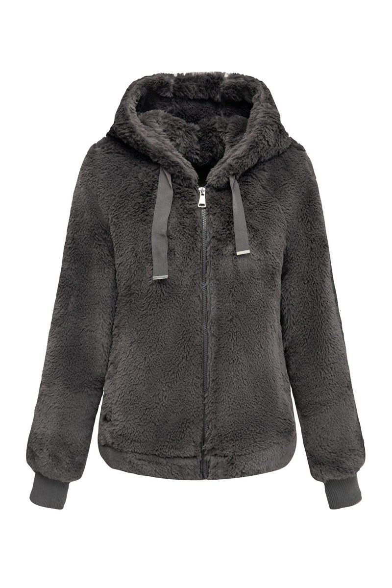 Bellivera Women Faux Fur Coat Spring Clothes Winter Fluffy Fuzzy Short Shearling Jacket with Hood 1712014 Gray L - Image 1