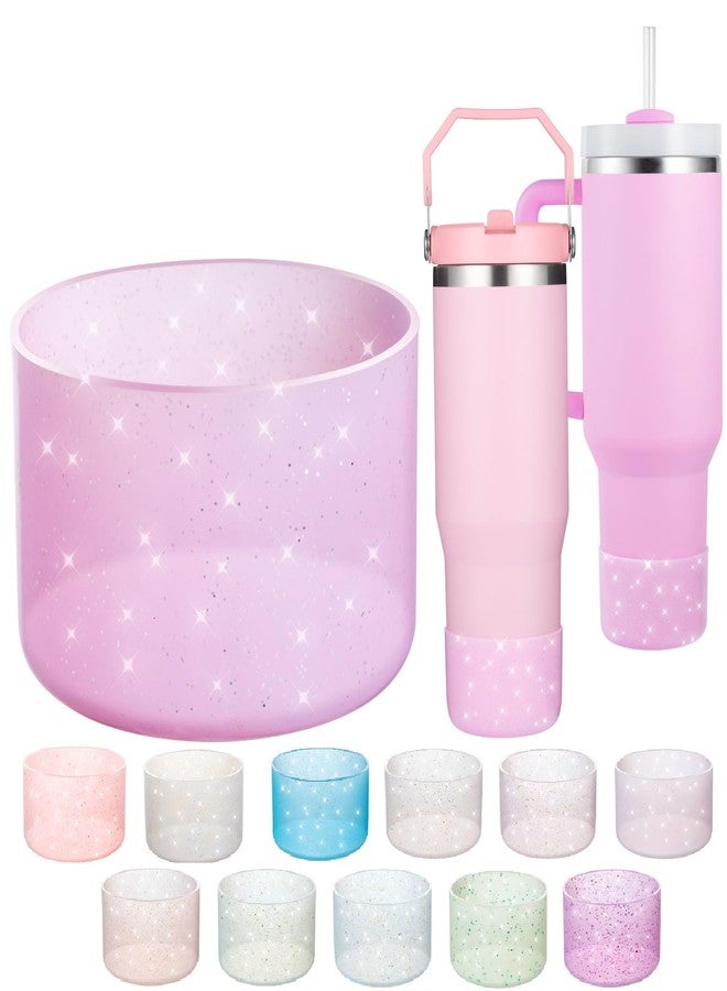 Onlymory Silicone Boots for Stanley Cup 20-40 OZ, Glitter Boot for Stanley IceFlow 20 30 OZ, Bottom Protector Sleeve for Hydroflask 12-24 OZ Sports Water Bottle Boot Accessories (Clear Pink Glitter Silver) - Image 1