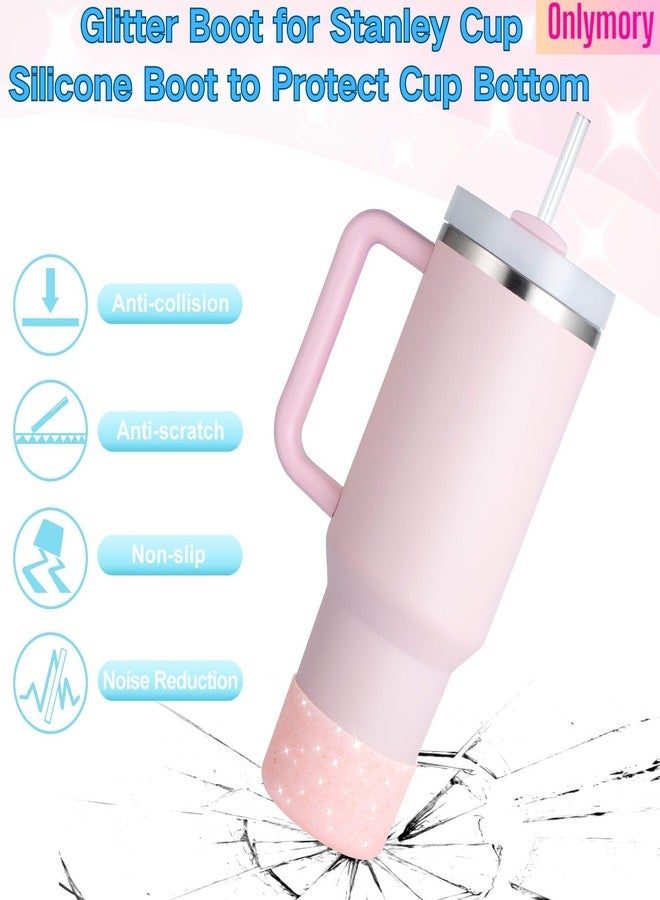 Onlymory Silicone Boots for Stanley Cup 20-40 OZ, Glitter Boot for Stanley IceFlow 20 30 OZ, Bottom Protector Sleeve for Hydroflask 12-24 OZ Sports Water Bottle Boot Accessories (Clear Pink Glitter Silver) - Image 3