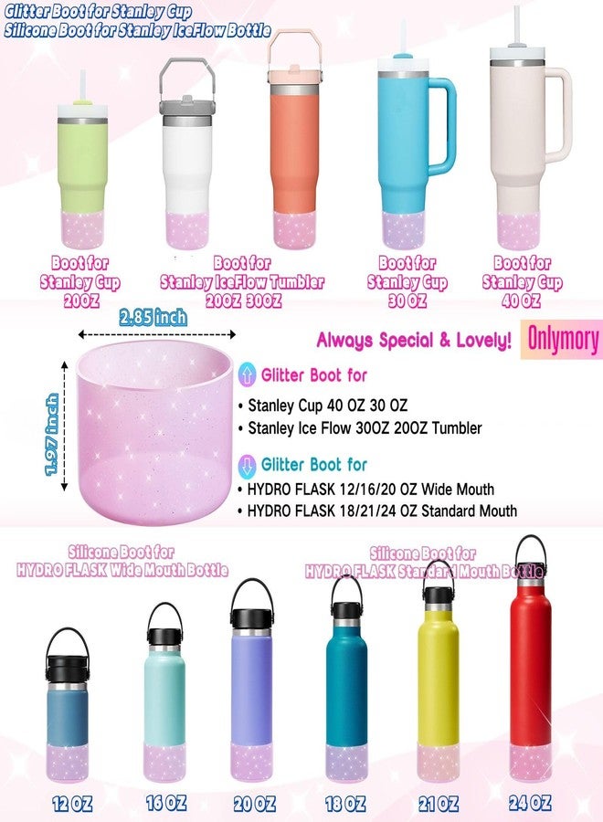 Onlymory Silicone Boots for Stanley Cup 20-40 OZ, Glitter Boot for Stanley IceFlow 20 30 OZ, Bottom Protector Sleeve for Hydroflask 12-24 OZ Sports Water Bottle Boot Accessories (Clear Pink Glitter Silver) - Image 2
