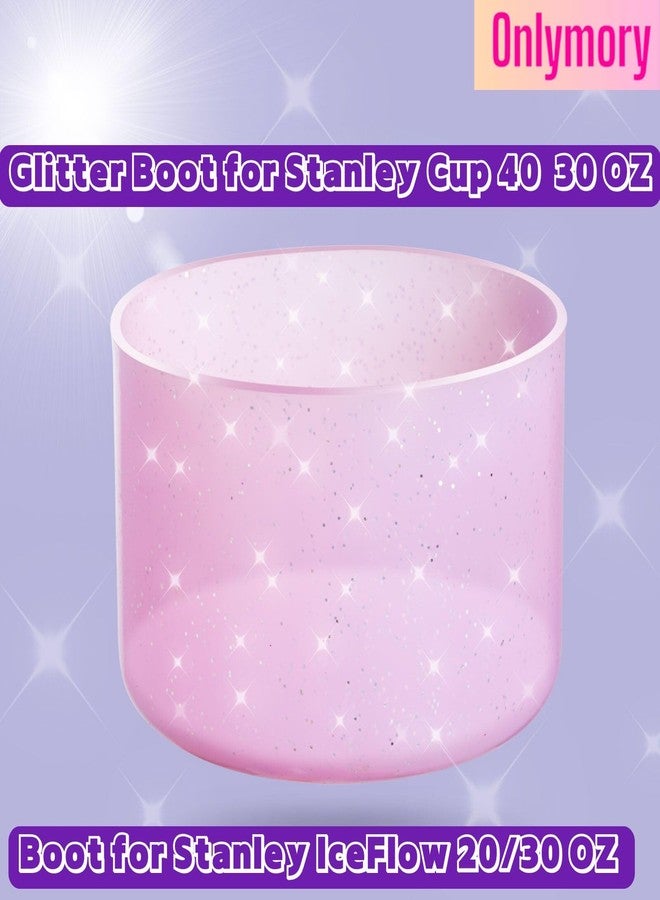 Onlymory Silicone Boots for Stanley Cup 20-40 OZ, Glitter Boot for Stanley IceFlow 20 30 OZ, Bottom Protector Sleeve for Hydroflask 12-24 OZ Sports Water Bottle Boot Accessories (Clear Pink Glitter Silver) - Image 5