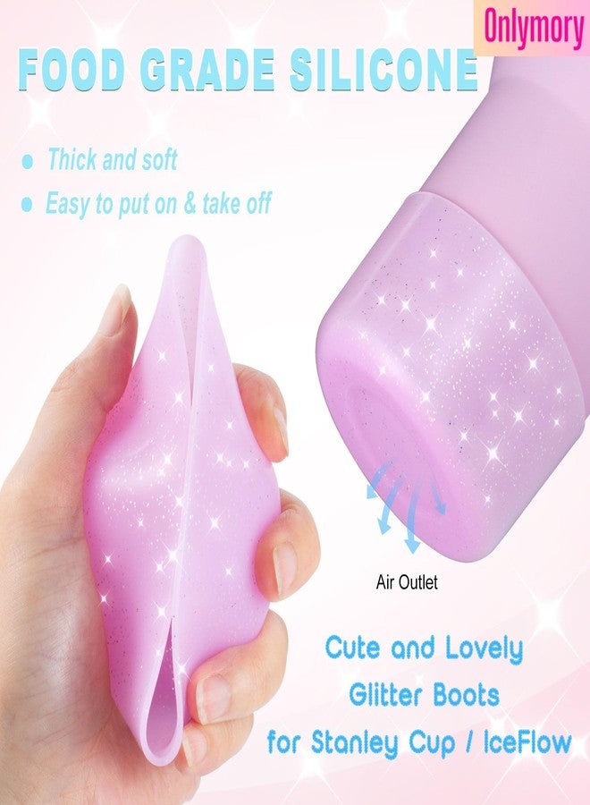 Onlymory Silicone Boots for Stanley Cup 20-40 OZ, Glitter Boot for Stanley IceFlow 20 30 OZ, Bottom Protector Sleeve for Hydroflask 12-24 OZ Sports Water Bottle Boot Accessories (Clear Pink Glitter Silver) - Image 4