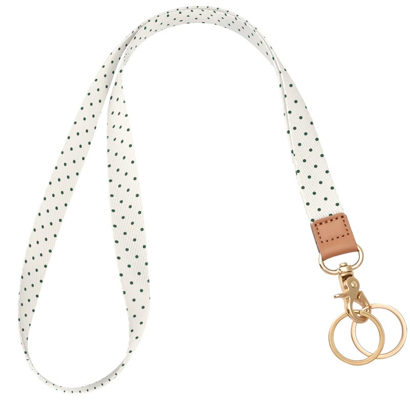 Knagsfa Lanyards for Keys, Neck Lanyards for ID Badges with Metal Hook, Cute Lanyard Keychain for Women, Beige Polka Dots - Image 1
