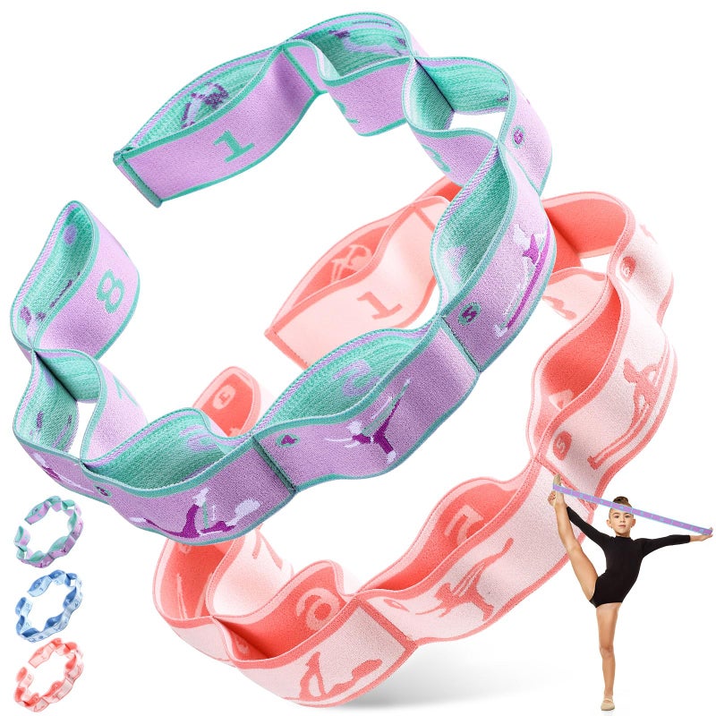 Sonwyoung 2 Pcs Stretch Strap for Kids Elastic Gymnastic Stretching Ballet Dance Band with 8 Loops Adjustable Exercise Training Resistance Strap for Children Stuff Pilates Latin Yoga Equipment Purple and Pink - Image 2