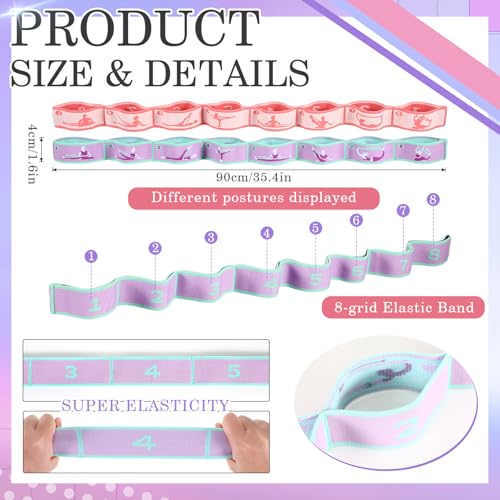 Sonwyoung 2 Pcs Stretch Strap for Kids Elastic Gymnastic Stretching Ballet Dance Band with 8 Loops Adjustable Exercise Training Resistance Strap for Children Stuff Pilates Latin Yoga Equipment Purple and Pink - Image 3