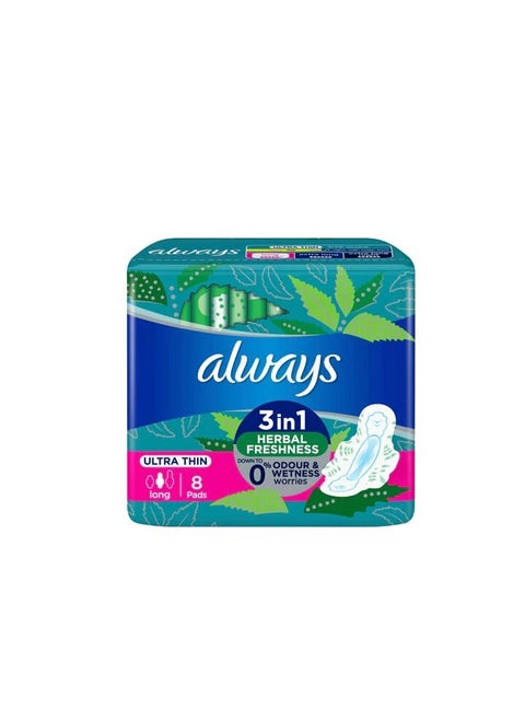 3-IN-1 HERBAL FRESHNESS ULTRA THIN LONG WITH WINGS 8 PADS