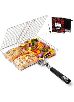 Arabest Stainless Steel Folding Grilling Basket with Handle for BBQ, Fish, Vegetables - Portable Grill Rack for Outdoor Cooking - Barbecue Accessory for Shrimp, Camping  - Image 1