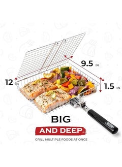 Arabest Stainless Steel Folding Grilling Basket with Handle for BBQ, Fish, Vegetables - Portable Grill Rack for Outdoor Cooking - Barbecue Accessory for Shrimp, Camping  - Image 5