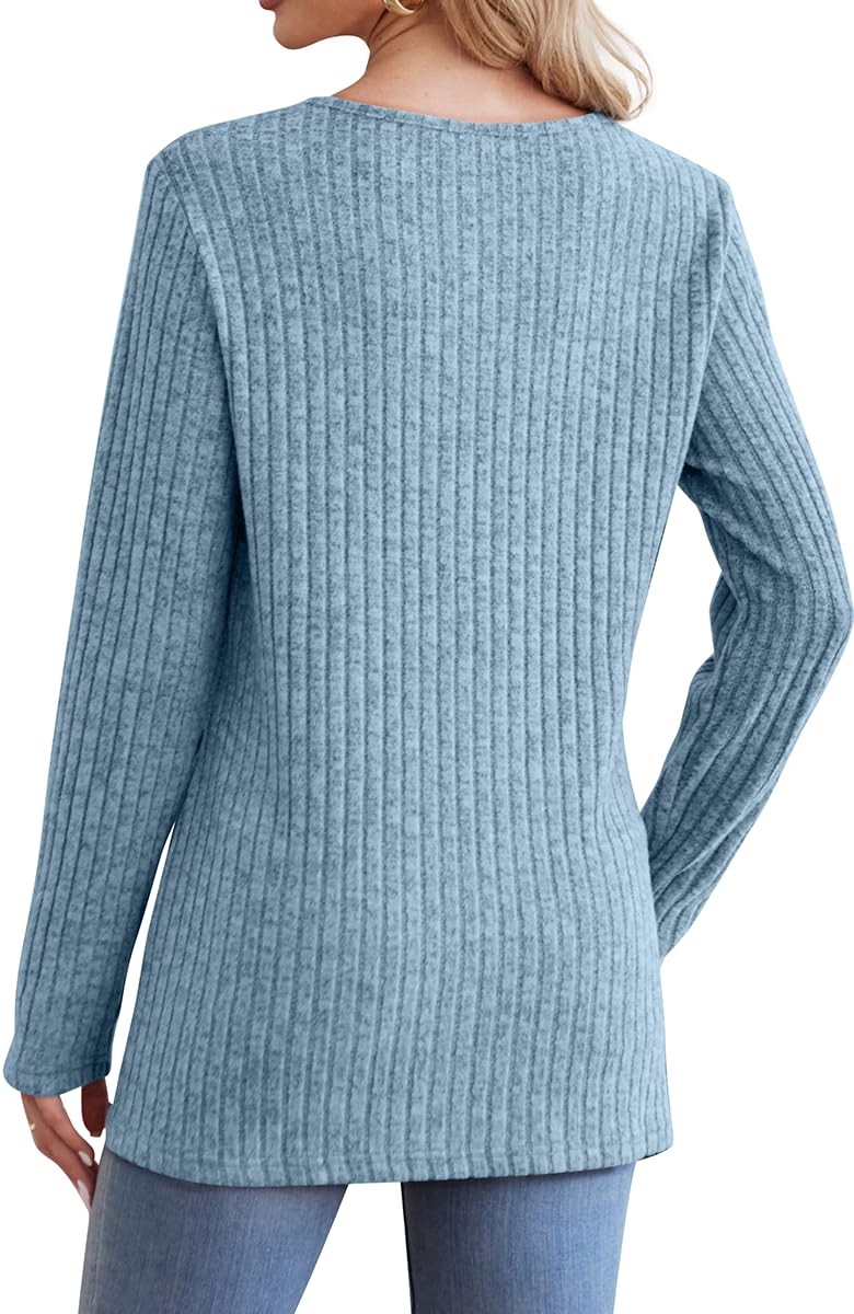 Jescakoo Long Sleeve Shirts for Women Fall Sweaters for Women Trendy Blue XXL - Image 4