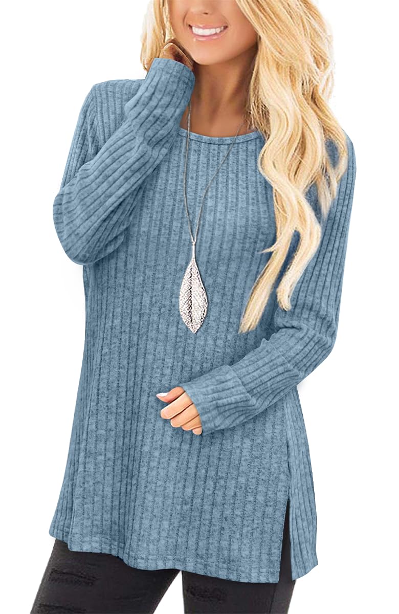 Jescakoo Long Sleeve Shirts for Women Fall Sweaters for Women Trendy Blue XXL - Image 1