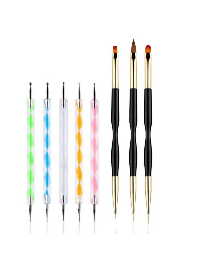 FULINJOY 5PCS Dotting Pens with 3 PCS Nail Painting Brushes, Double Ended Brush and Dotting Tool Kit, Nail Art Design Tools - Image 1