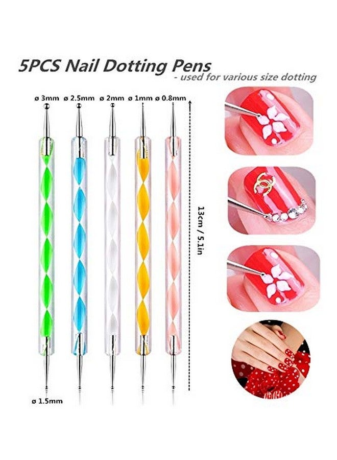 FULINJOY 5PCS Dotting Pens with 3 PCS Nail Painting Brushes, Double Ended Brush and Dotting Tool Kit, Nail Art Design Tools - Image 2