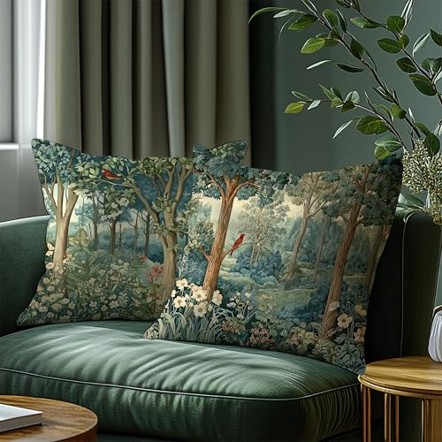BUJSP Rustic Spring Forest Pillow Covers 18x18 Double-Sided, Cottagecore Forest Nature Botanical Wildflower Decorative Throw Pillow Covers for Sofa Bed Bedroom Living Room Set of 2 - Image 3