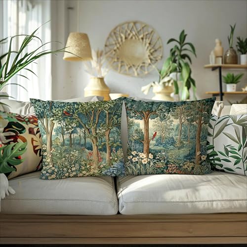 BUJSP Rustic Spring Forest Pillow Covers 18x18 Double-Sided, Cottagecore Forest Nature Botanical Wildflower Decorative Throw Pillow Covers for Sofa Bed Bedroom Living Room Set of 2 - Image 5