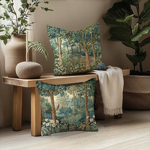 BUJSP Rustic Spring Forest Pillow Covers 18x18 Double-Sided, Cottagecore Forest Nature Botanical Wildflower Decorative Throw Pillow Covers for Sofa Bed Bedroom Living Room Set of 2 - Image 4