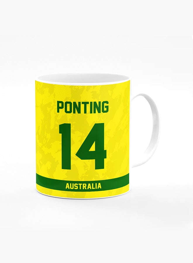 Stylizedd Designer Printed Coffee Mug with Heavy Duty Handle 11oz Ceramic Personalised Gift Mugs Cup [Microwave Safe & Dishwasher Proof ] - Cricket Player - Ricky Ponting, Jersey Number - 14 - Image 1