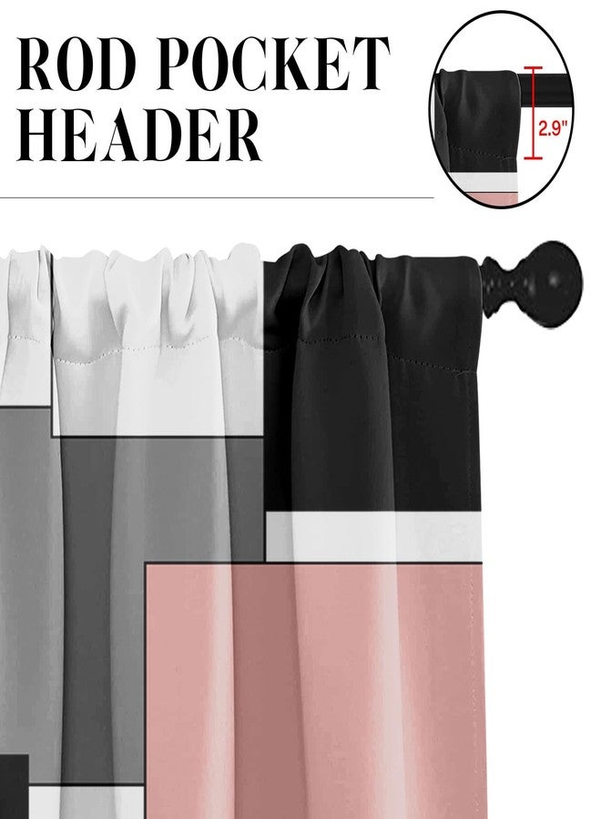 Tayney Pink Kitchen Curtains Black Grey Window Curtains Valance and Tier Set 36 Inch, White Modern Rod Pocket Short Tier Curtain for Bathroom, Abstract Art Small Cafe Curtains for Decor, QCY23120809 - Image 3