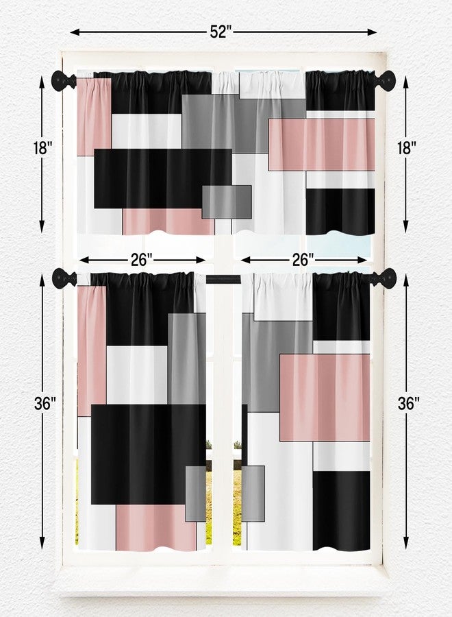 Tayney Pink Kitchen Curtains Black Grey Window Curtains Valance and Tier Set 36 Inch, White Modern Rod Pocket Short Tier Curtain for Bathroom, Abstract Art Small Cafe Curtains for Decor, QCY23120809 - Image 4