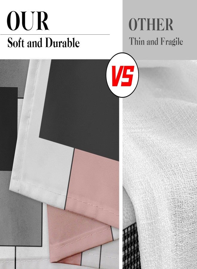 Tayney Pink Kitchen Curtains Black Grey Window Curtains Valance and Tier Set 36 Inch, White Modern Rod Pocket Short Tier Curtain for Bathroom, Abstract Art Small Cafe Curtains for Decor, QCY23120809 - Image 5