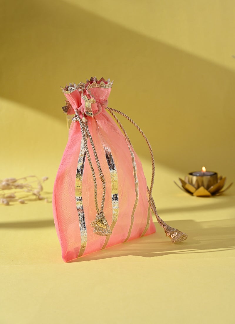 Madhoor Gota Patti Decorative Potli Gift Bag (Batwa) Multicolour for Wedding Favours, Pooja Items & Festive Gifting, 7 x 9 Inches - Image 2