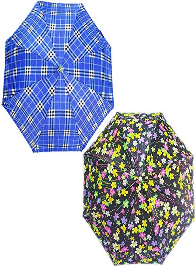 RAINPOPSON Umbrella for Women/Men/Girls Stylish Windproof 2 Fold Umbrella Combo Use for Rain & Summer (Multicolor & Blue Printed) - Set of 2 - Image 1