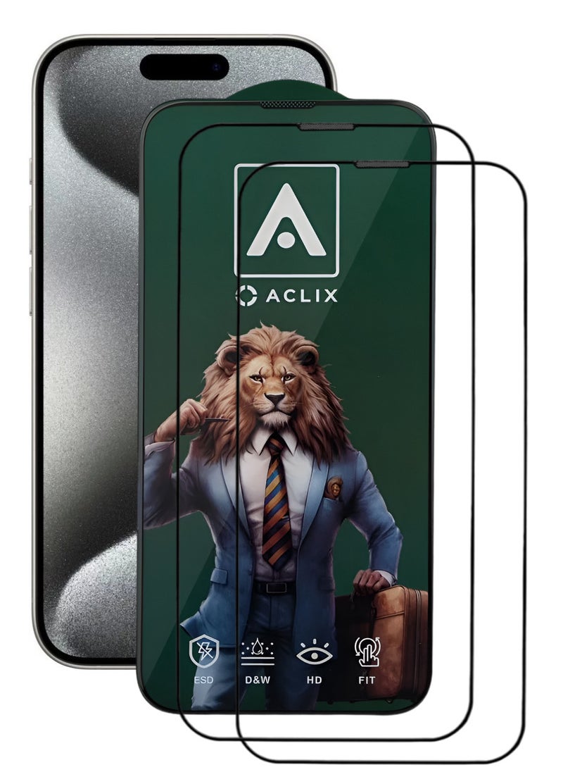 ACLIX 2 Pieces Antistatic ESD Dustproof Premium Quality High Definition Tempered Glass Screen Protector Designed For  iPhone 15 Pro Max - Image 1