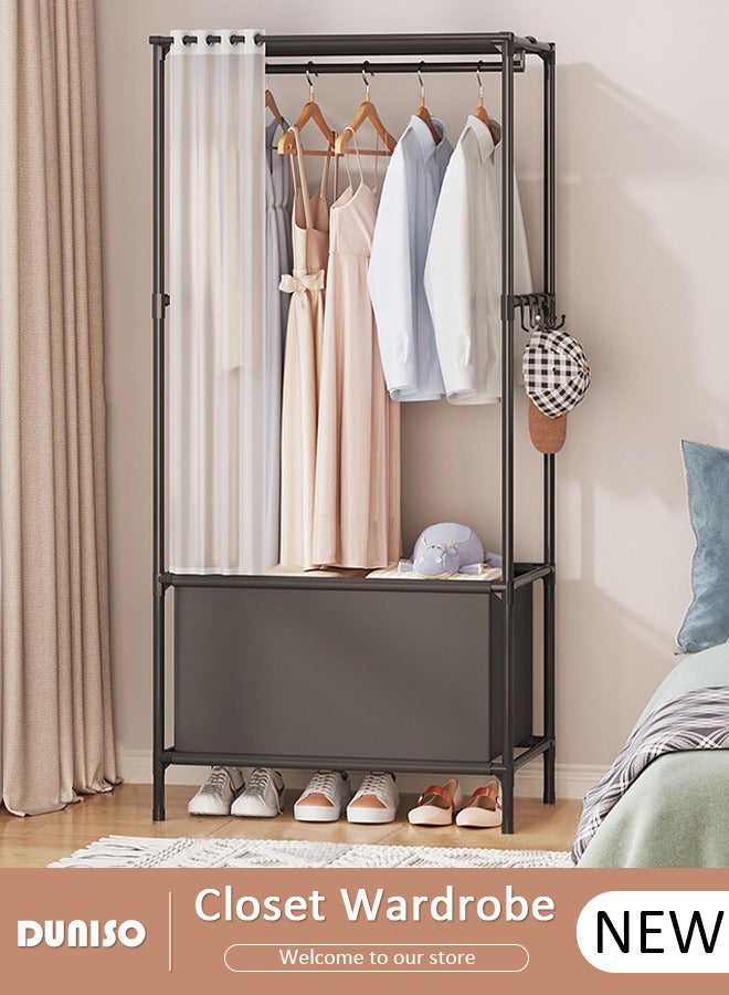 DUNISO Portable Clothes Closet for Hanging Clothes,Freestanding Garment Organizer with Dust Cover Curtain,Heavy Duty Clothing Rack with 90L Storage bag for Bedroom, Cloakroom Sturdy and Easy Assemble - Image 1