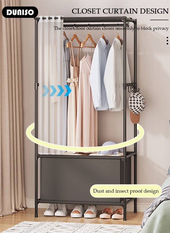 DUNISO Portable Clothes Closet for Hanging Clothes,Freestanding Garment Organizer with Dust Cover Curtain,Heavy Duty Clothing Rack with 90L Storage bag for Bedroom, Cloakroom Sturdy and Easy Assemble - Image 3