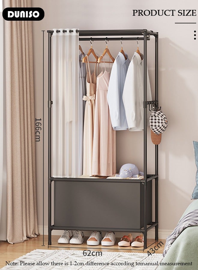 DUNISO Portable Clothes Closet for Hanging Clothes,Freestanding Garment Organizer with Dust Cover Curtain,Heavy Duty Clothing Rack with 90L Storage bag for Bedroom, Cloakroom Sturdy and Easy Assemble - Image 4