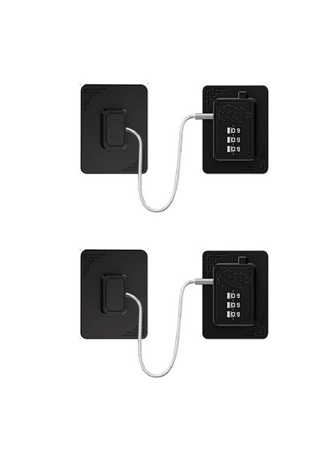Inditradition Baby Safety Furniture Locks, Combination Number Lock Latches for Fridge, Cabinet, Almirah, Drawers | Double Sided 3M Tape (Pack of 2, Black) - Image 1