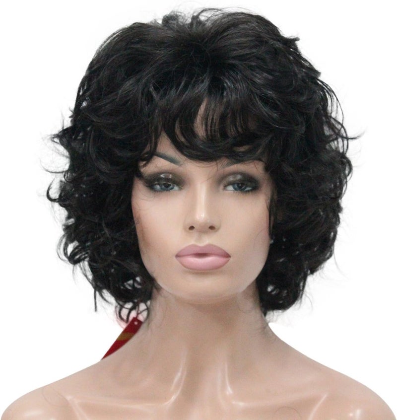 Lydell Womens Short Soft Super Curly Wig Layered Natural Movement Synthetic Wigs Darkest Brown