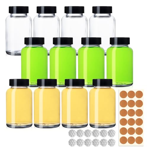 NAWORLI 4 OZ Glass Shot Bottles with Caps, 12 Pack 120 ML Empty Juicing Bottles with Screw Lids and Labels, Reusable Airtight Glass Jars for Juice, Ginger, Wellness Shots - Image 1