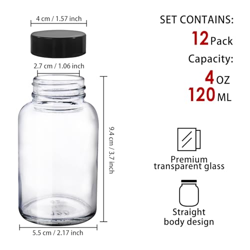 NAWORLI 4 OZ Glass Shot Bottles with Caps, 12 Pack 120 ML Empty Juicing Bottles with Screw Lids and Labels, Reusable Airtight Glass Jars for Juice, Ginger, Wellness Shots - Image 2