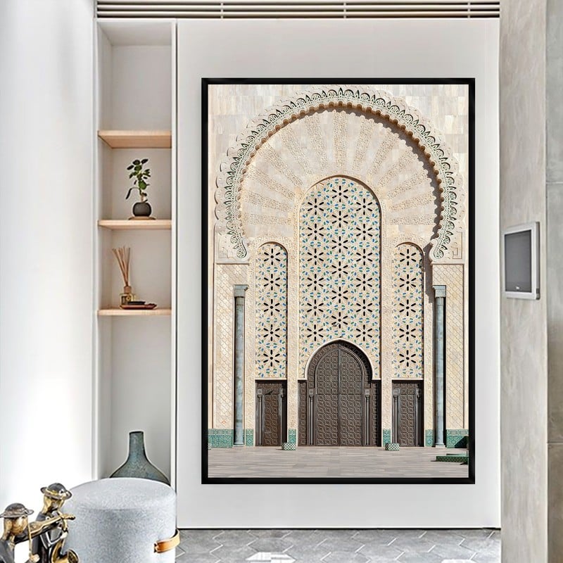 Marktna One piece: a canvas painting with a mosque design and a hollow frame, measuring (40×60). - Image 2