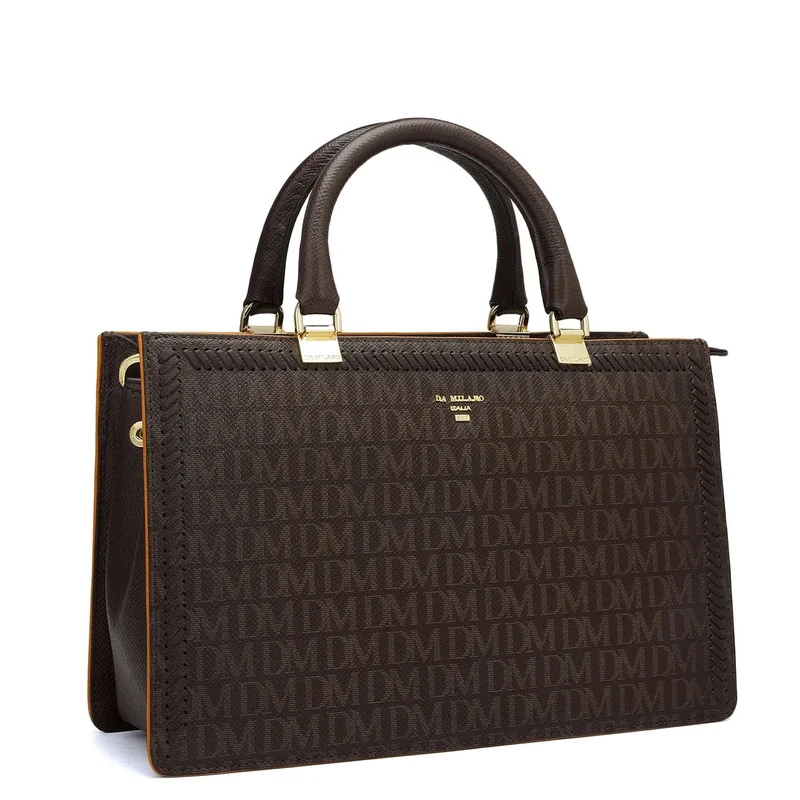 دا ميلانو Genuine Leather Brown Satchel Bag