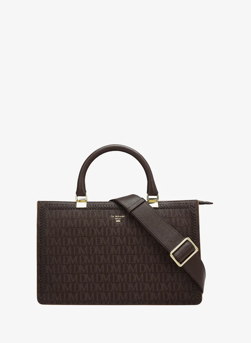 دا ميلانو Genuine Leather Brown Satchel Bag
