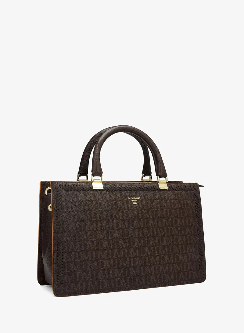 دا ميلانو Genuine Leather Brown Satchel Bag