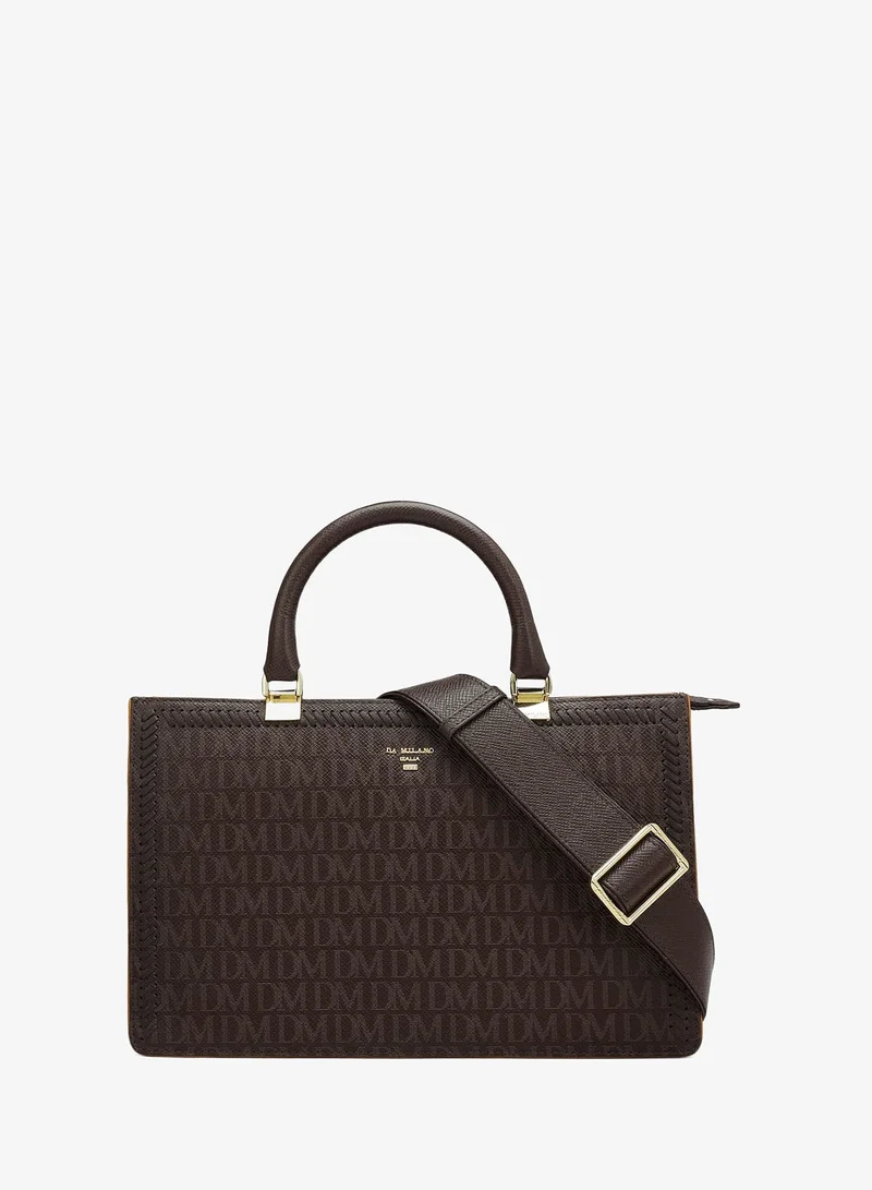 Da Milano Da Milano Women's Monogram Patterned Leather Satchel Handbag - Chocolate (LB-00776B)