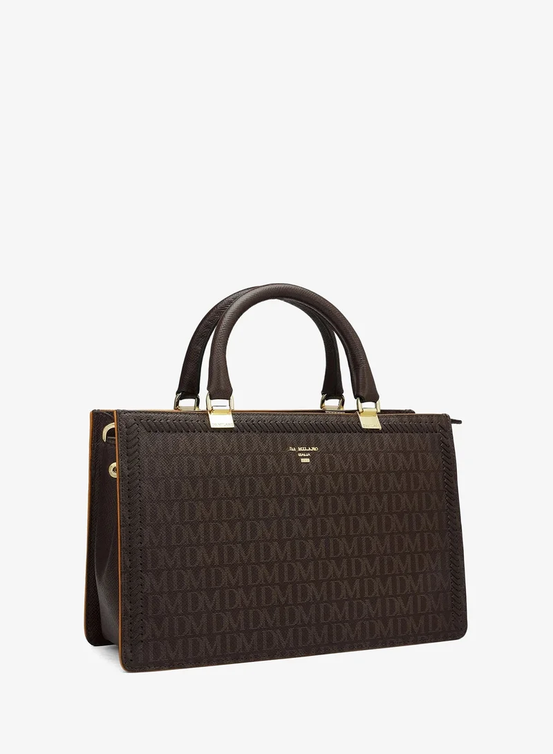 Da Milano Da Milano Women's Monogram Patterned Leather Satchel Handbag - Chocolate (LB-00776B)